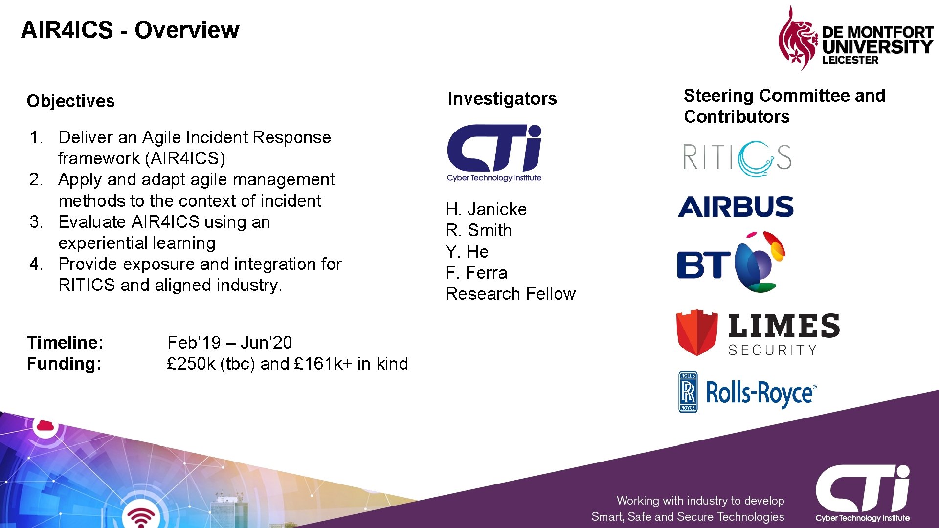 AIR 4 ICS - Overview Objectives Investigators 1. Deliver an Agile Incident Response framework