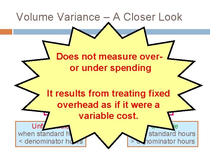 Volume Variance – A Closer Look Volume Variance Does not measure overor under spending