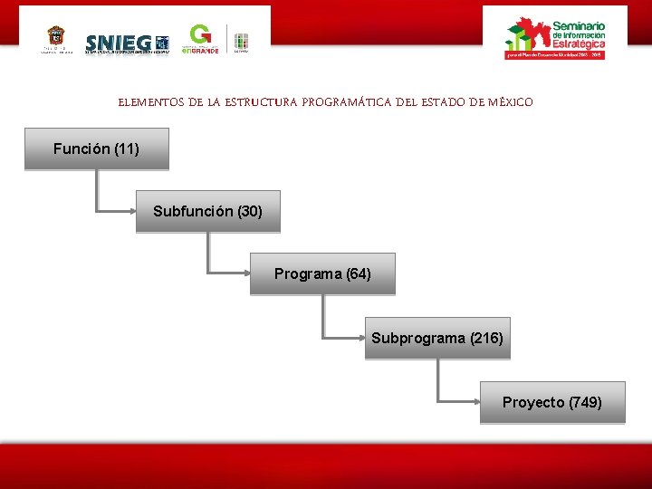 ELEMENTOS DE LA ESTRUCTURA PROGRAMÁTICA DEL ESTADO DE MÉXICO Función (11) Subfunción (30) Programa