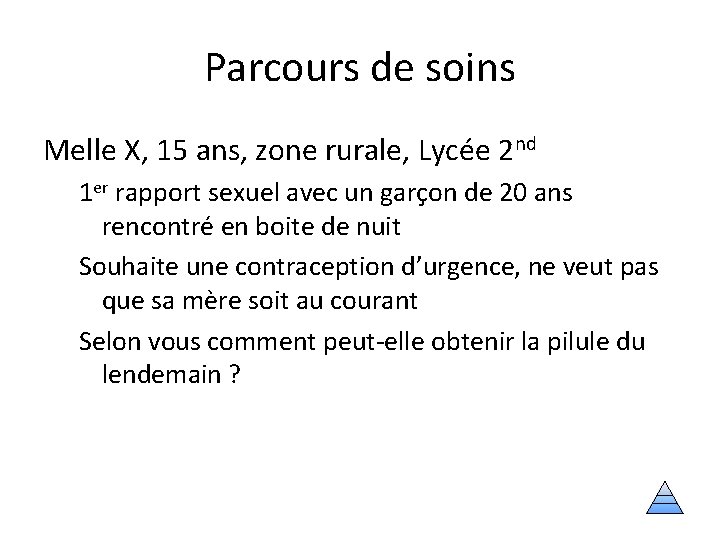 Parcours de soins Melle X, 15 ans, zone rurale, Lycée 2 nd 1 er