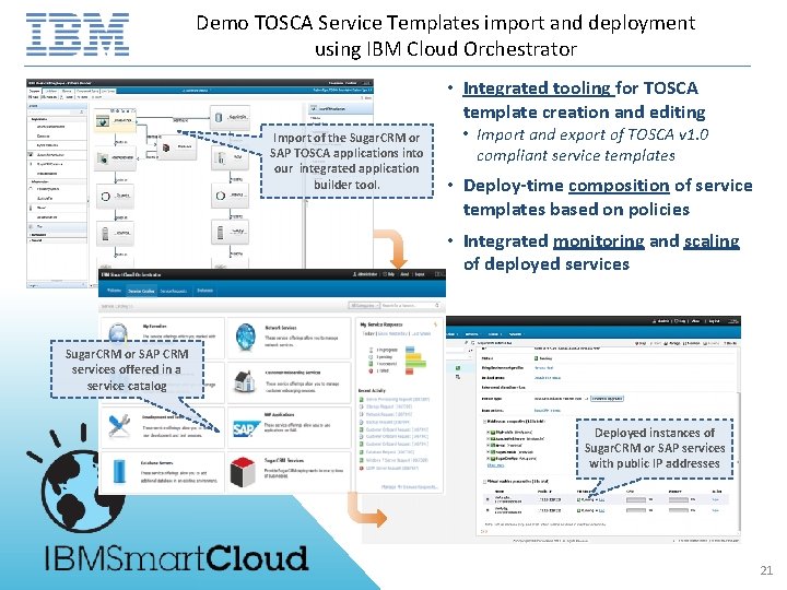 Demo TOSCA Service Templates import and deployment using IBM Cloud Orchestrator • Integrated tooling