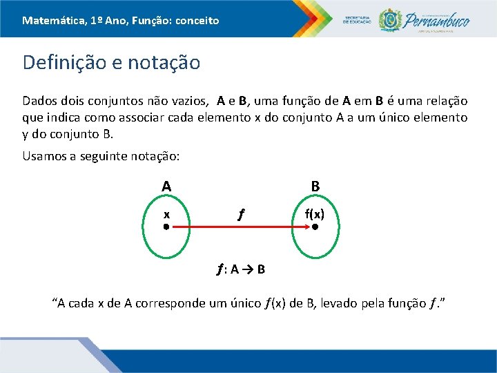 Matemática, 1º Ano, Função: conceito Definição e notação Dados dois conjuntos não vazios, A