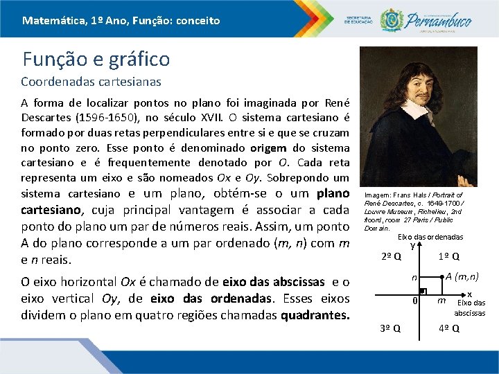 Matemática, 1º Ano, Função: conceito Função e gráfico Coordenadas cartesianas A forma de localizar