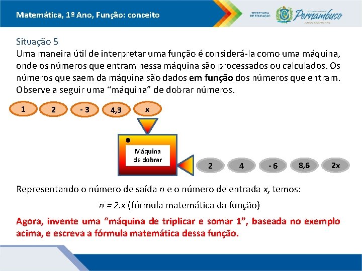 Matemática, 1º Ano, Função: conceito Situação 5 Uma maneira útil de interpretar uma função