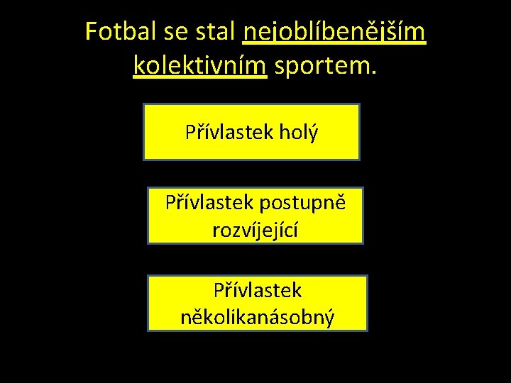 Fotbal se stal nejoblíbenějším kolektivním sportem. Přívlastek holý Přívlastek postupně rozvíjející Přívlastek několikanásobný 