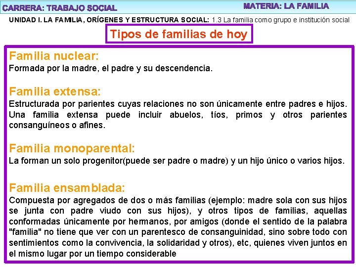 UNIDAD I. LA FAMILIA, ORÍGENES Y ESTRUCTURA SOCIAL: 1. 3 La familia como grupo