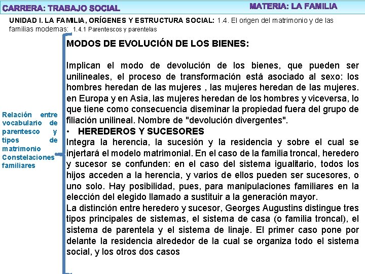 UNIDAD I. LA FAMILIA, ORÍGENES Y ESTRUCTURA SOCIAL: 1. 4. El origen del matrimonio