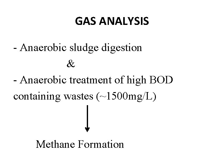 GAS ANALYSIS - Anaerobic sludge digestion & - Anaerobic treatment of high BOD containing