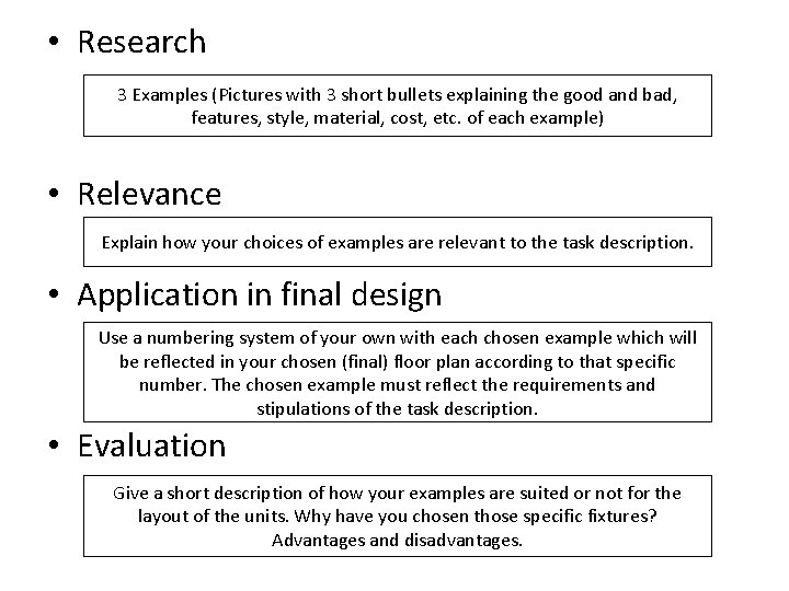 • Research 3 Examples (Pictures with 3 short bullets explaining the good and • Research 3 Examples (Pictures with 3 short bullets explaining the good and