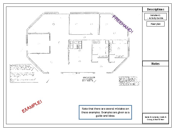 Descriptions FR EE Solution 1 - Activity Centre HA ND Floor plan ! Notes Descriptions FR EE Solution 1 - Activity Centre HA ND Floor plan ! Notes