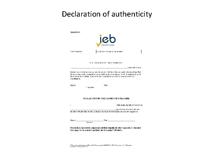 Declaration of authenticity Declaration of authenticity