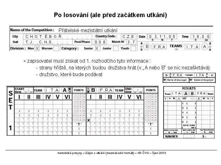 Po losování (ale před začátkem utkání) Přátelské mezistátní utkání C H O T Ě