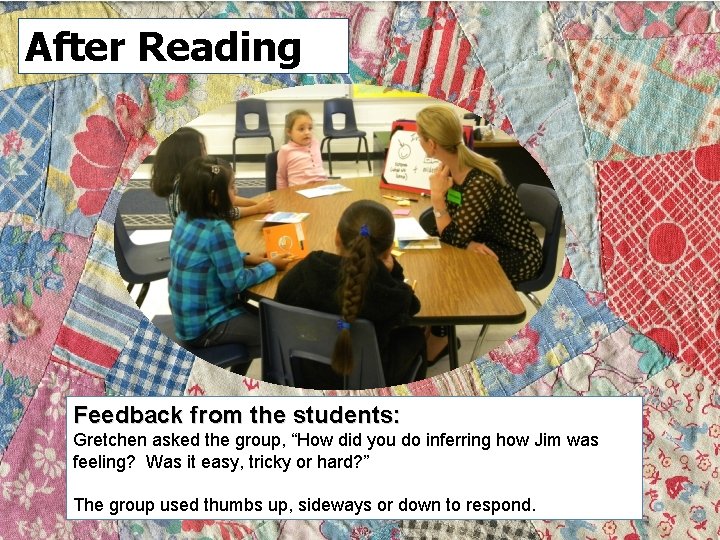 After Reading Feedback from the students: Gretchen asked the group, “How did you do