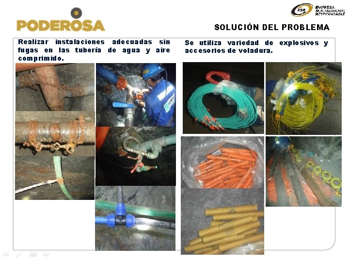 SOLUCIÓN DEL PROBLEMA Realizar instalaciones adecuadas sin fugas en las tubería de agua y