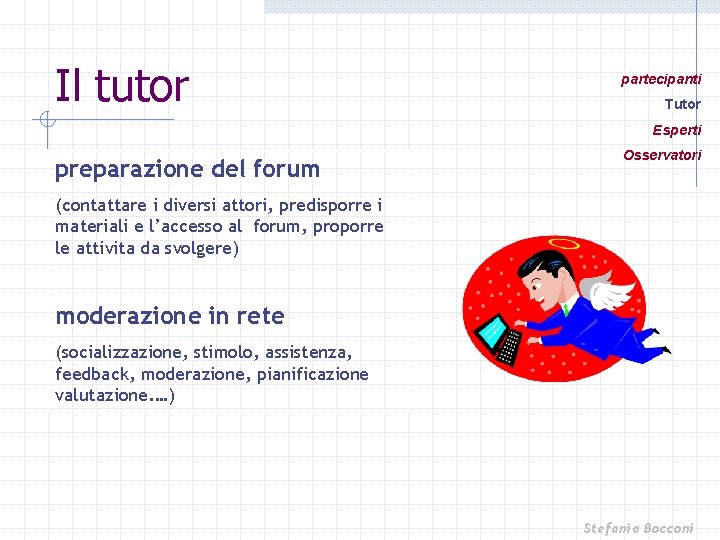 Il tutor partecipanti Tutor Esperti preparazione del forum Osservatori (contattare i diversi attori, predisporre