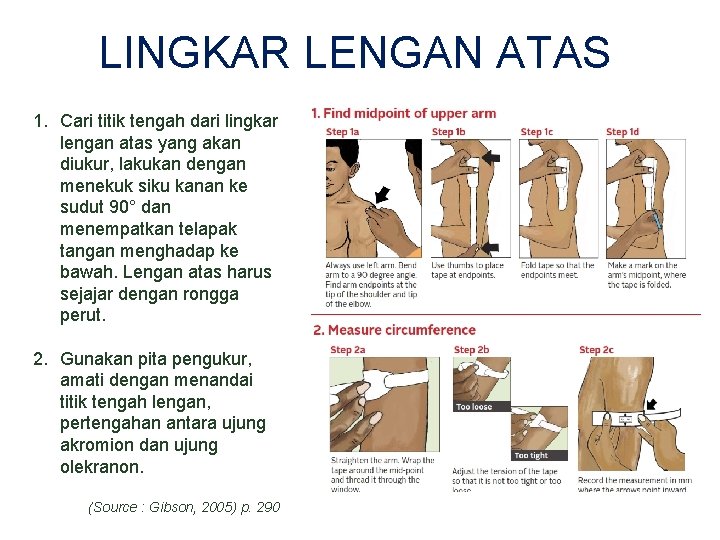 LINGKAR LENGAN ATAS 1. Cari titik tengah dari lingkar lengan atas yang akan diukur,