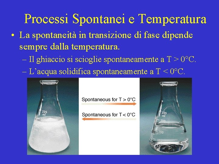 Processi Spontanei e Temperatura • La spontaneità in transizione di fase dipende sempre dalla