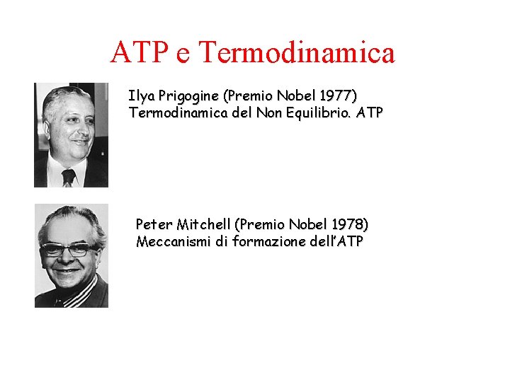 ATP e Termodinamica Ilya Prigogine (Premio Nobel 1977) Termodinamica del Non Equilibrio. ATP Peter