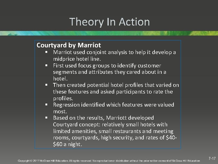 Theory In Action Courtyard by Marriot § Marriot used conjoint analysis to help it