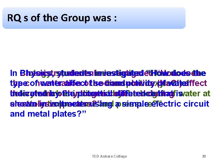 RQ s of the Group was : In Physics, students investigated “How does the RQ s of the Group was : In Physics, students investigated “How does the