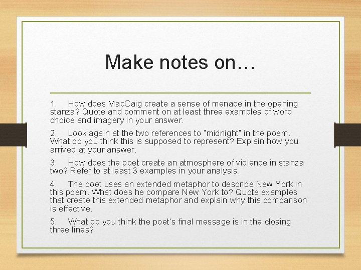 Make notes on… 1. How does Mac. Caig create a sense of menace in