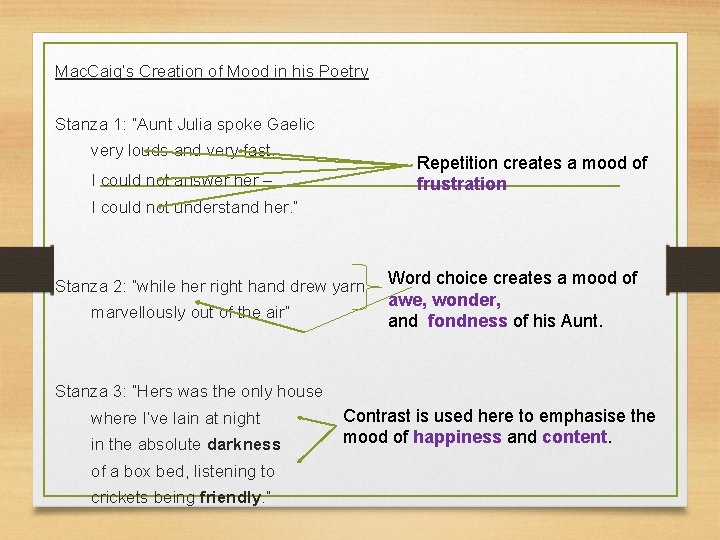 Mac. Caig’s Creation of Mood in his Poetry Stanza 1: “Aunt Julia spoke Gaelic