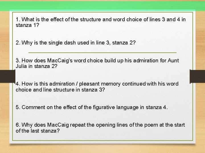 1. What is the effect of the structure and word choice of lines 3