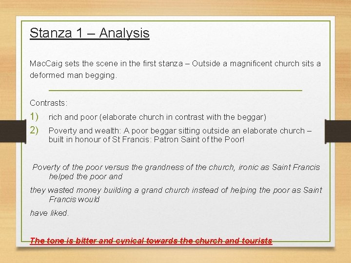 Stanza 1 – Analysis Mac. Caig sets the scene in the first stanza –