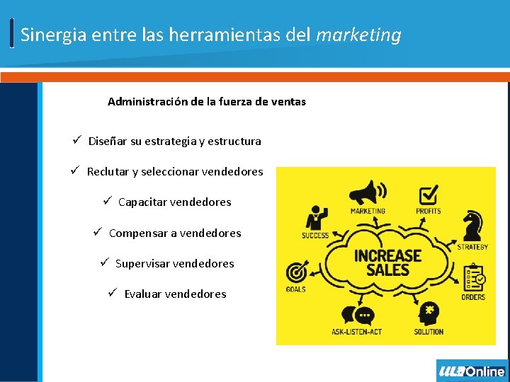 Sinergia entre las herramientas del marketing Administración de la fuerza de ventas ü Diseñar