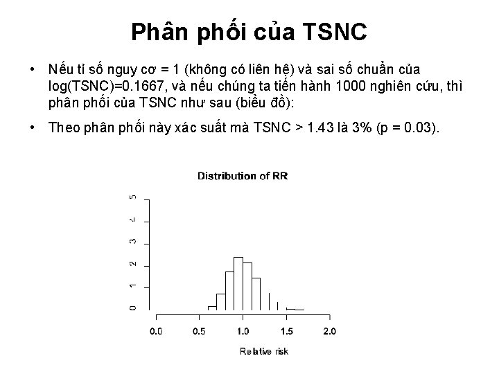 Phân phối của TSNC • Nếu tỉ số nguy cơ = 1 (không có