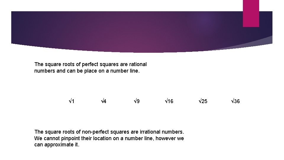 The square roots of perfect squares are rational numbers and can be place on