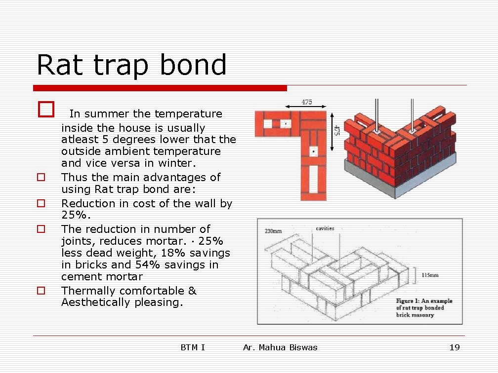 Rat trap bond o o o In summer the temperature inside the house is