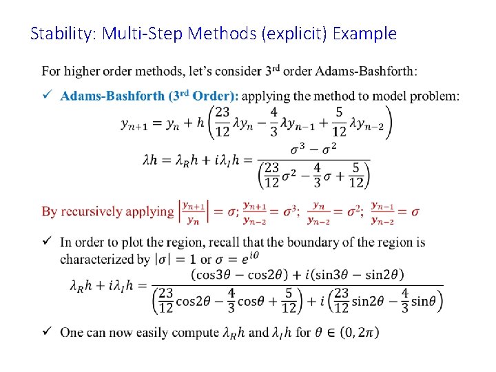 Stability: Multi-Step Methods (explicit) Example • 