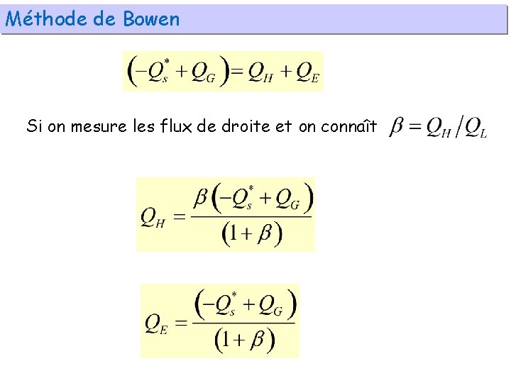 Méthode de Bowen Si on mesure les flux de droite et on connaît 