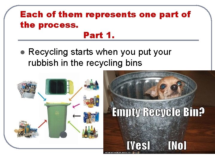 Each of them represents one part of the process. Part 1. l Recycling starts