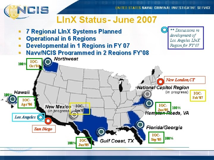 LIn. X Status- June 2007 § § 7 Regional LIn. X Systems Planned Operational