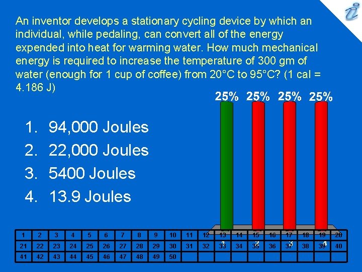 An inventor develops a stationary cycling device by which an individual, while pedaling, can