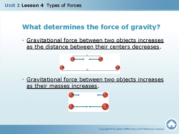 Unit 2 Lesson 4 Types of Forces What determines the force of gravity? •