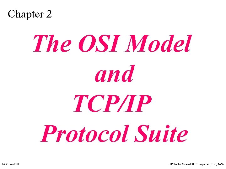 Chapter 2 The OSI Model and TCP/IP Protocol Suite Mc. Graw-Hill ©The Mc. Graw-Hill