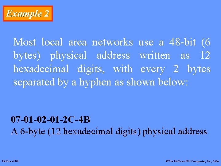 Example 2 Most local area networks use a 48 -bit (6 bytes) physical address
