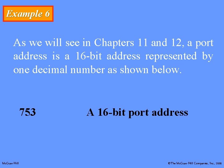 Example 6 As we will see in Chapters 11 and 12, a port address