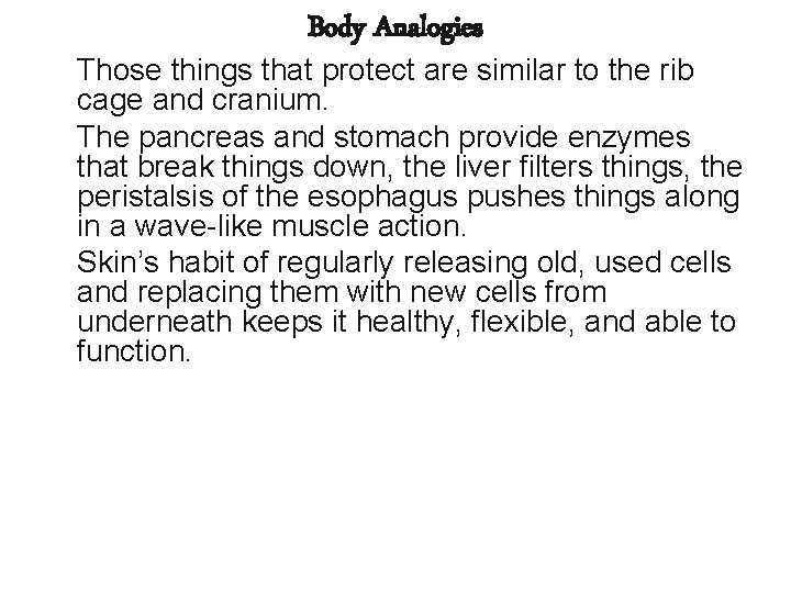 n n n Body Analogies Those things that protect are similar to the rib n n n Body Analogies Those things that protect are similar to the rib