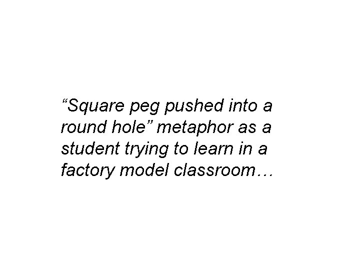 “Square peg pushed into a round hole” metaphor as a student trying to learn “Square peg pushed into a round hole” metaphor as a student trying to learn