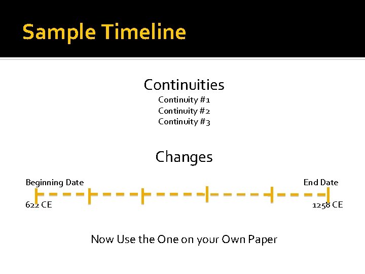 Sample Timeline Continuities Continuity #1 Continuity #2 Continuity #3 Changes Beginning Date End Date