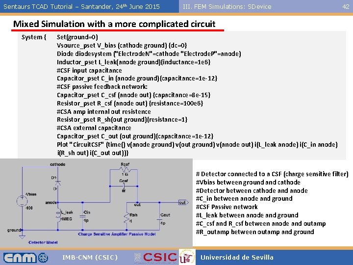 Sentaurs TCAD Tutorial – Santander, 24 th June 2015 III. FEM Simulations: SDevice 42