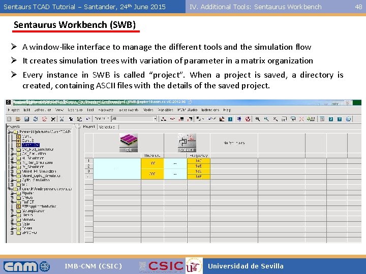 Sentaurs TCAD Tutorial – Santander, 24 th June 2015 IV. Additional Tools: Sentaurus Workbench