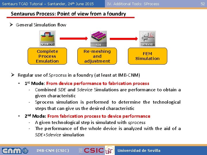 Sentaurs TCAD Tutorial – Santander, 24 th June 2015 IV. Additional Tools: SProcess Sentaurus