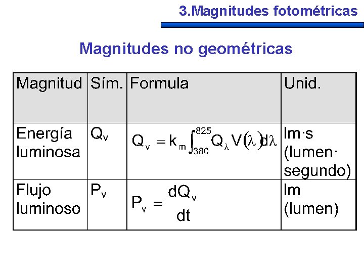3. Magnitudes fotométricas Magnitudes no geométricas 