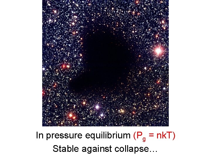 In pressure equilibrium (Pg = nk. T) Stable against collapse… 