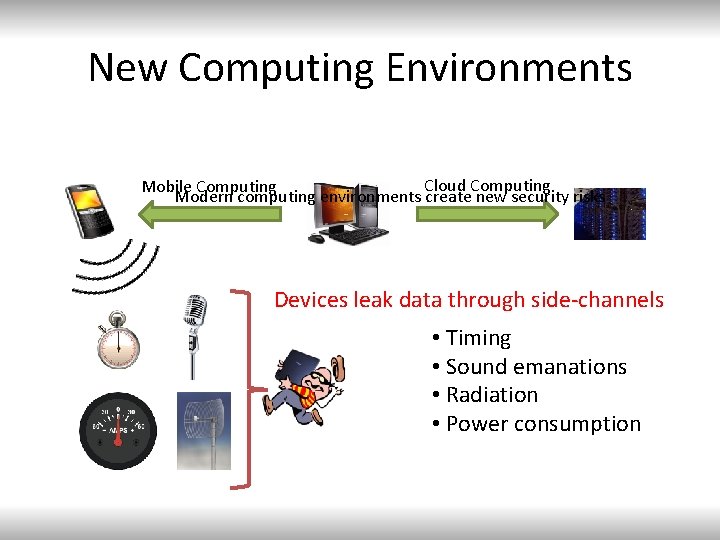 New Computing Environments Cloud Computing Mobile Computing Modern computing environments create new security risks